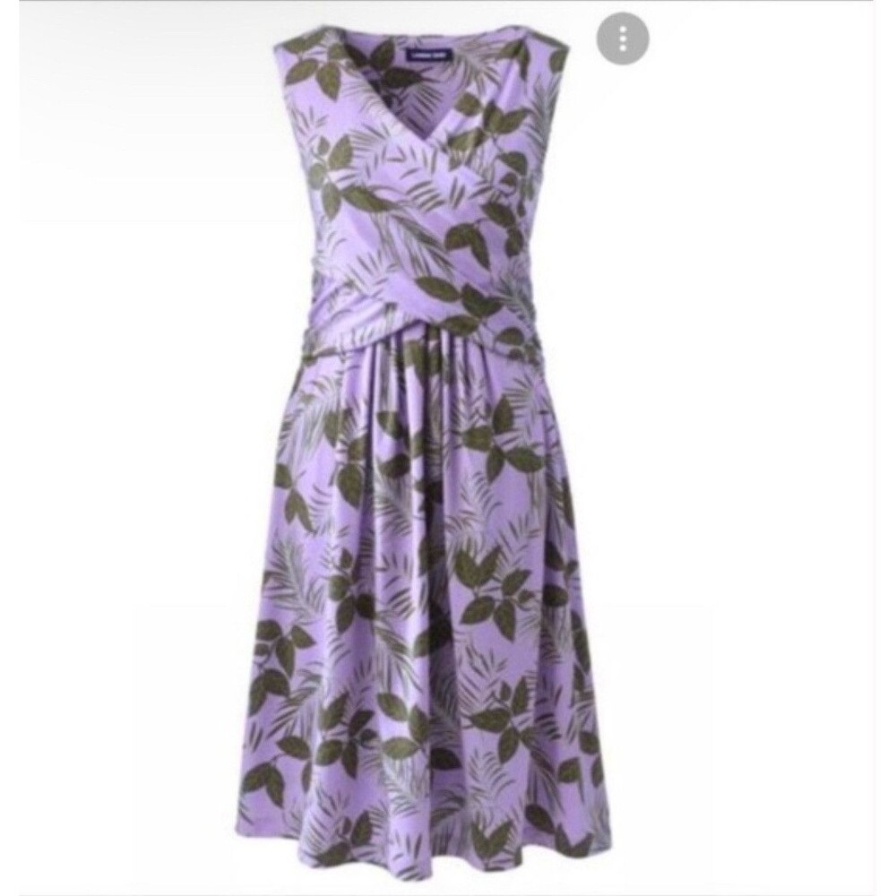 Lands End Dress Womens Size XL Petite Surplice Purple Faux Wrap Sleeveless